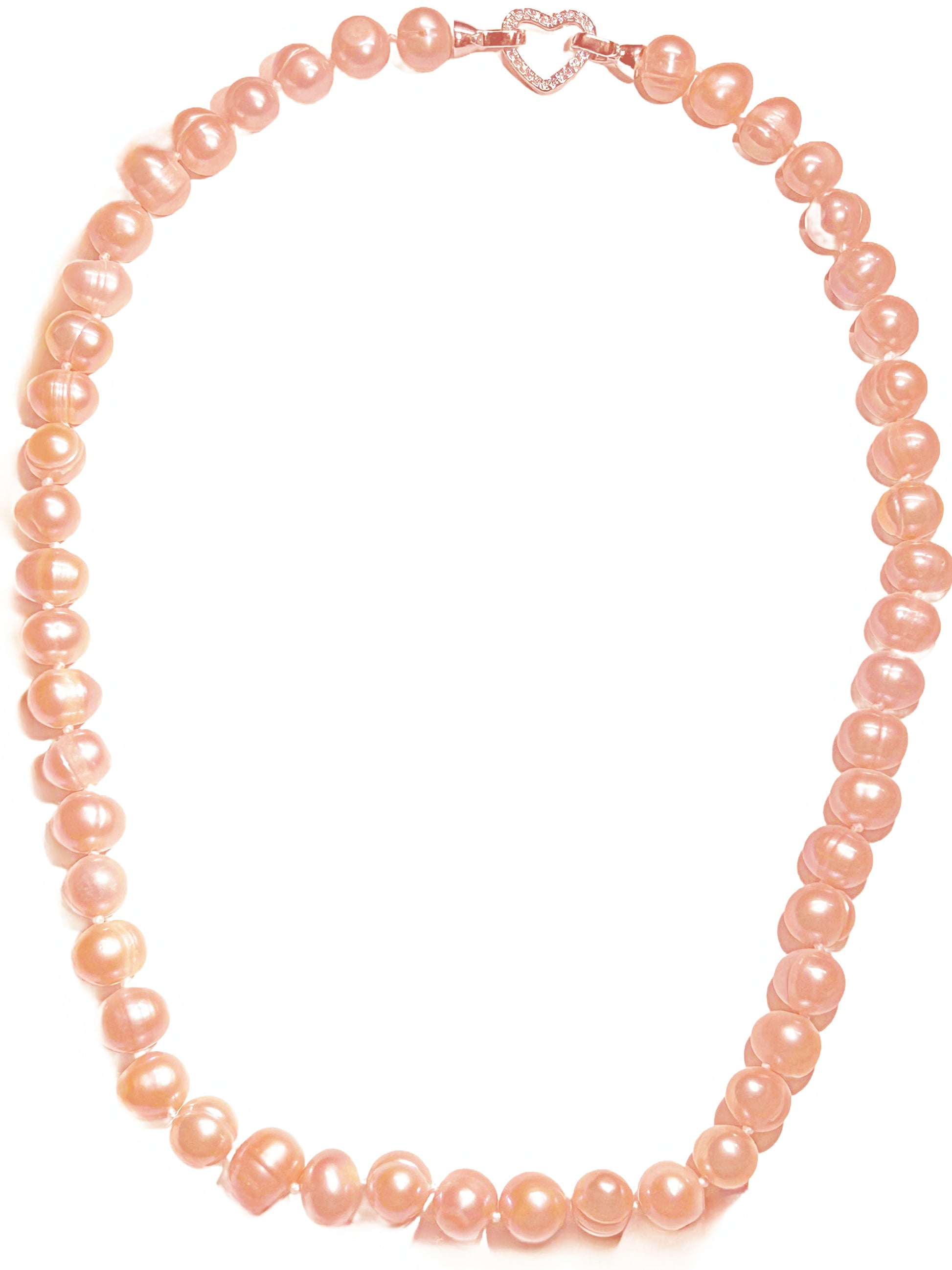 Necklace with pink pearls on a white background