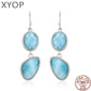 Natural Precious Larimar Earrings for Women 2021 New Simple Fashion Geometric Charm 925 Sterling Silver Jewelry Gift Classic