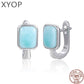 Square Charm 925 Sterling Silver Natural Precious Larimar Earrings