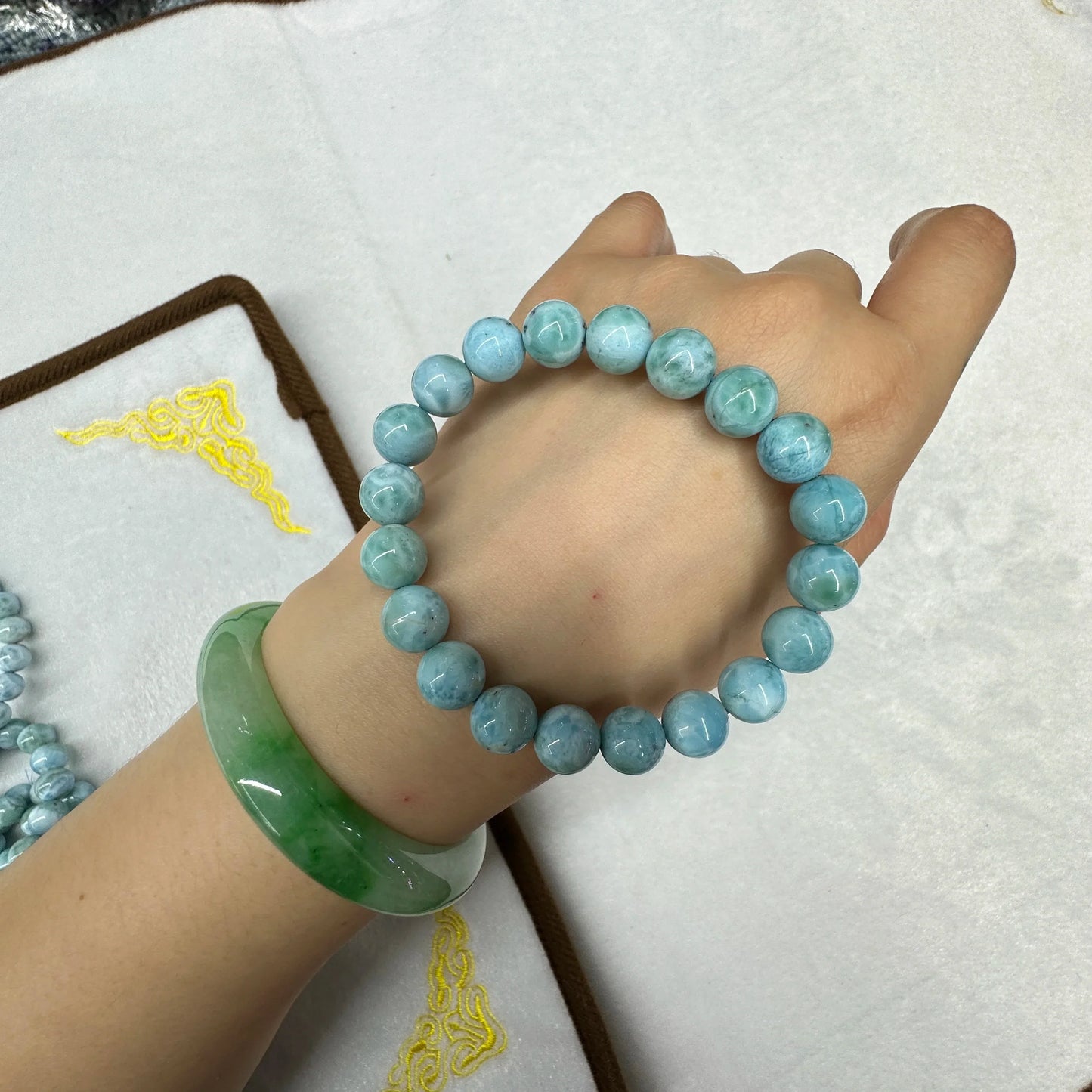 Larimar Stone Bead Bracelet Natural Stone Bracelet Senior Jewelry Wholesale 9mm