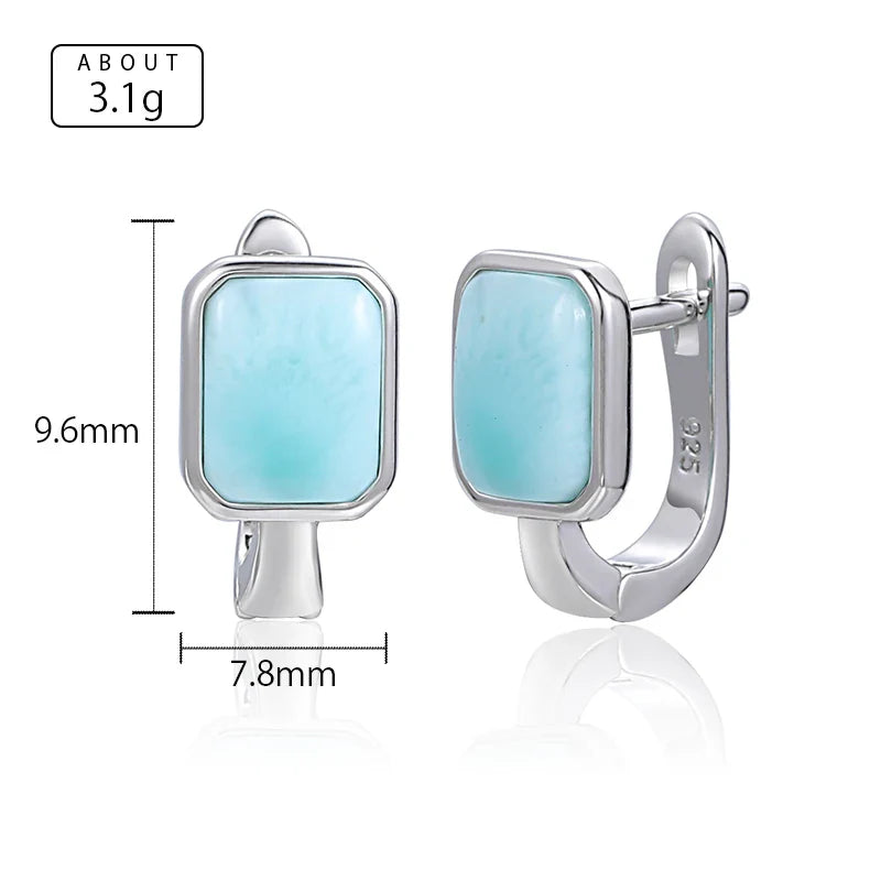 Square Charm 925 Sterling Silver Natural Precious Larimar Earrings