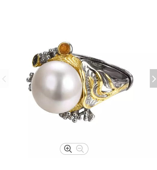 Designer style large Baroque Pearl ring set in Sterling Silver with 14K overlay - Providence silver gold jewelry usa