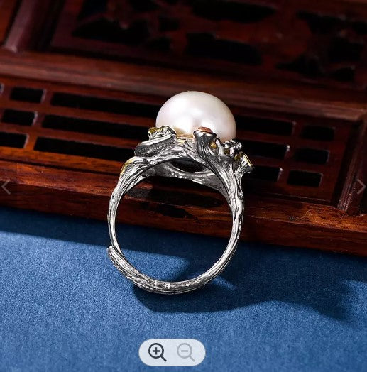 Designer style large Baroque Pearl ring set in Sterling Silver with 14K overlay - Providence silver gold jewelry usa