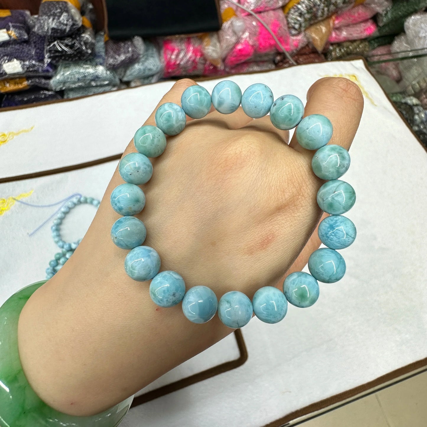 Larimar Stone Bead Bracelet Natural Stone Bracelet Senior Jewelry Wholesale 9mm