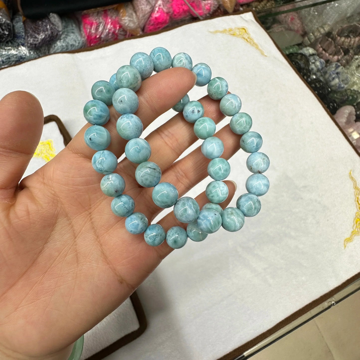 Larimar Stone Bead Bracelet Natural Stone Bracelet Senior Jewelry Wholesale 9mm