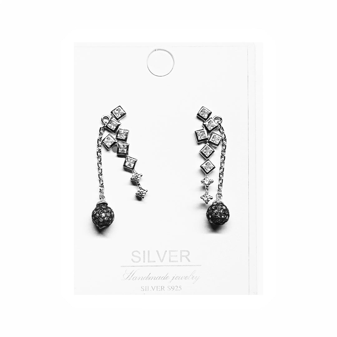 Handcrafted real diamond and sterling silver pave ball earring with brilliant CZ's