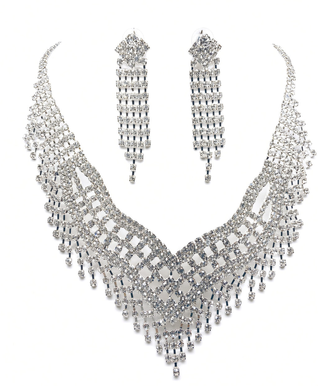 Rhinestone v neck with waterfall rhinestone earrings