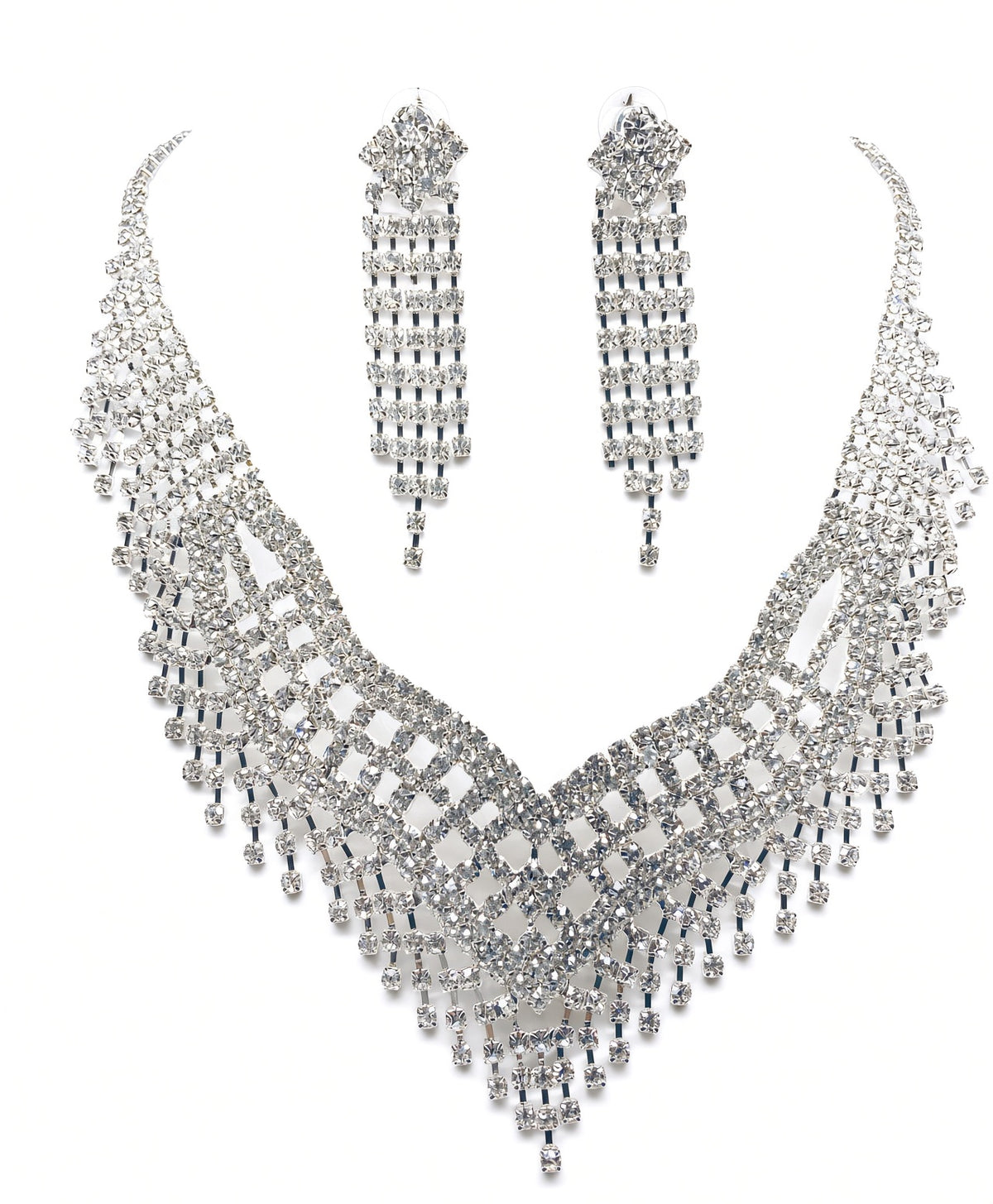 Rhinestone v neck with waterfall rhinestone earrings