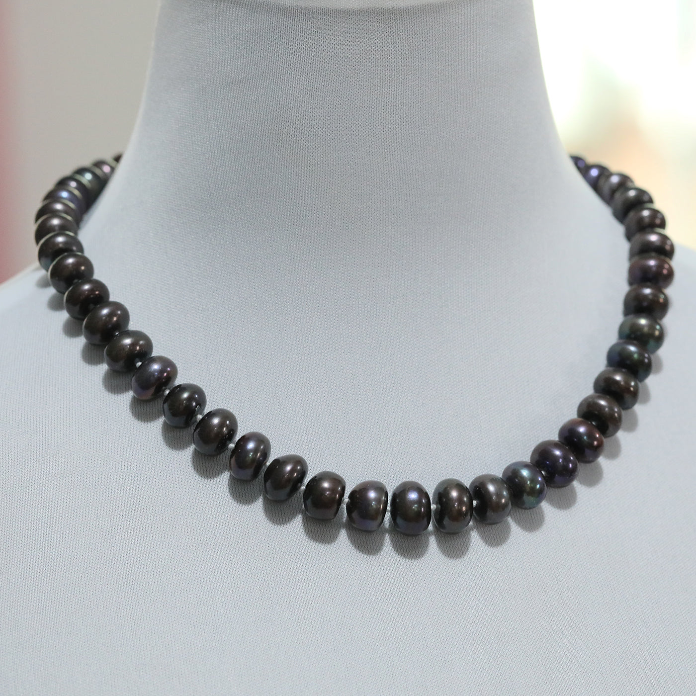 11-13mm Large Purple Freshwater Pearl necklace 100% handmade 19.7inch long flat freshwater pearl necklace with unique round button, ideal gift with gift box [XL-2502Brown-01]