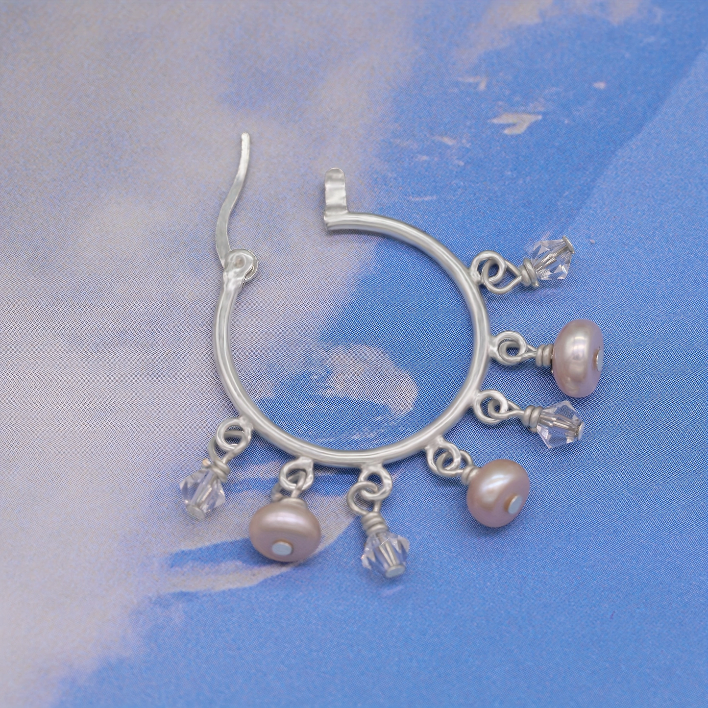 Elegant looped fringe freshwater Pearl earrings Natural White pendant Pearl design Bohemian chic earrings for everyday wear/parties, unique Valentine's Day gifts[EH-2501Pink-01]
