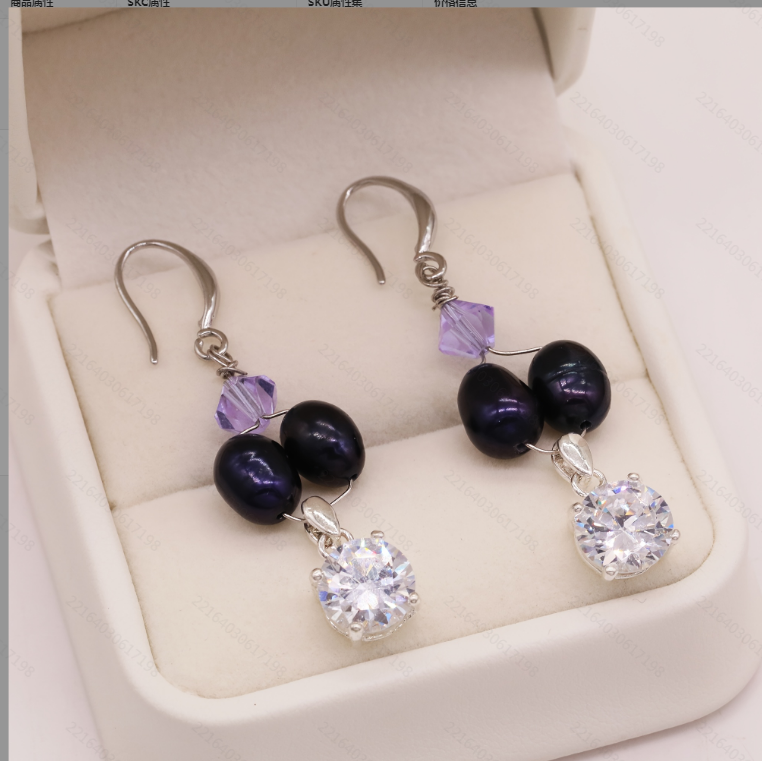 EH-2503Black-01 BLACK PEARL AND CZ EARRING
