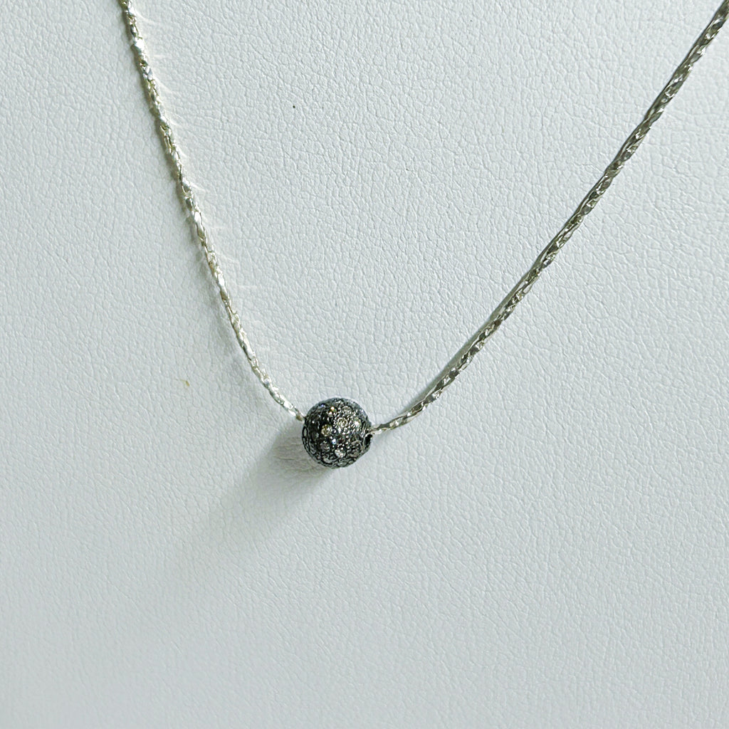 lighter image of sterling silver and diamond ball pendant