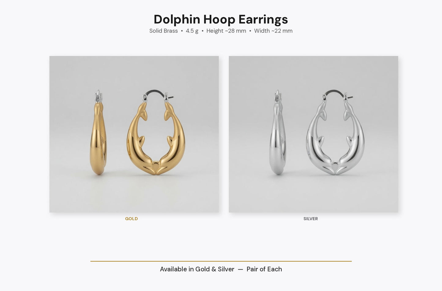 Quality Mades Kissing Dolphin Hoop Earrings featuring 14kt or rhodium finish solid .925 wires