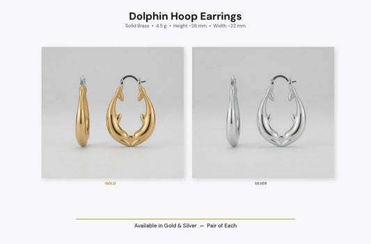 Quality Mades Kissing Dolphin Hoop Earrings featuring 14kt or rhodium finish solid .925 wires