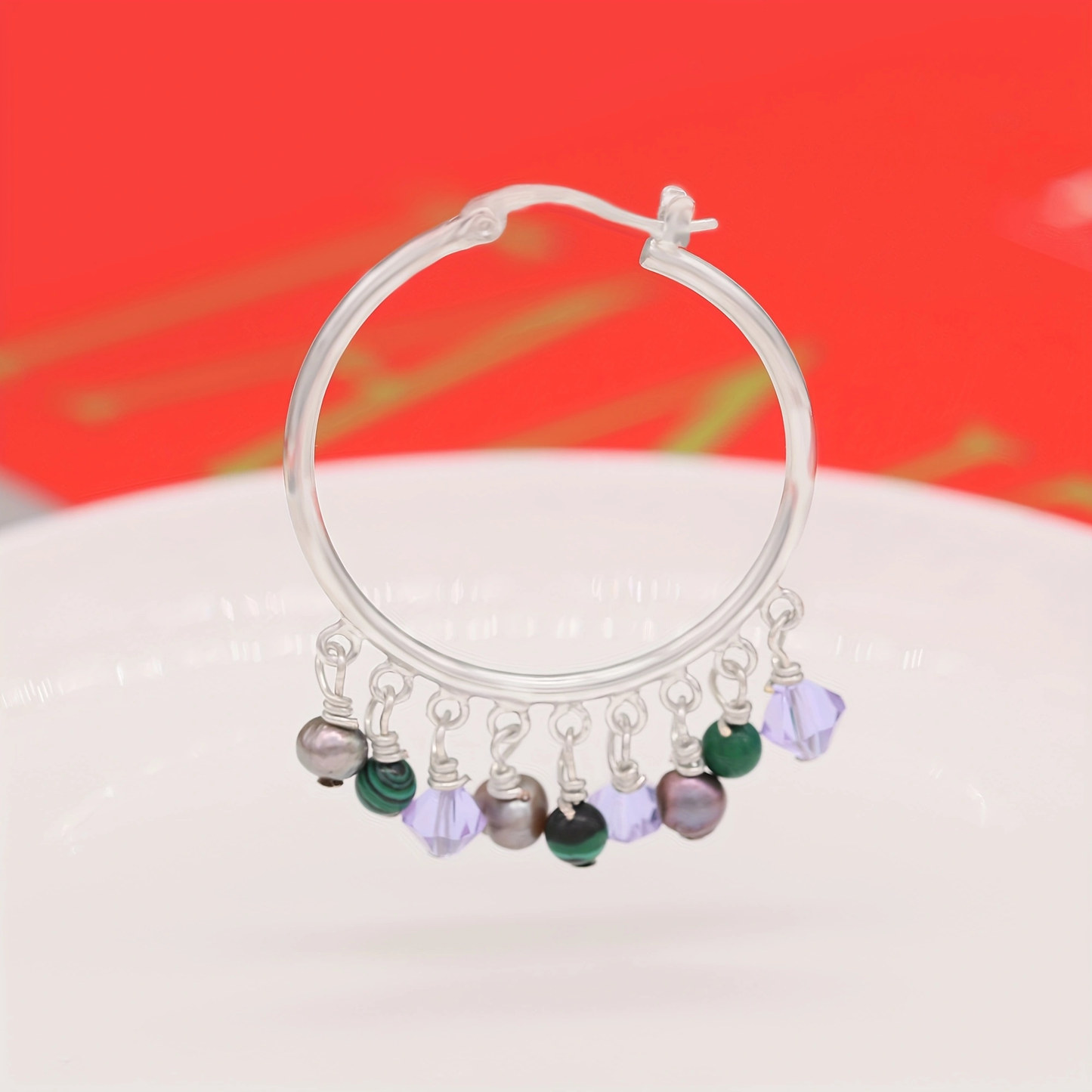 A pair of hoop earrings Boho style fresh water pearl and stone earrings in a lovely tassel style design, perfect for birthdays, anniversaries, Valentine's Day gifts, with gift box[EH-2501Colour-01]