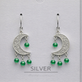 sterling silver 1/2 moon filigree earring with real rubies, emeralds, and sapphire beads
