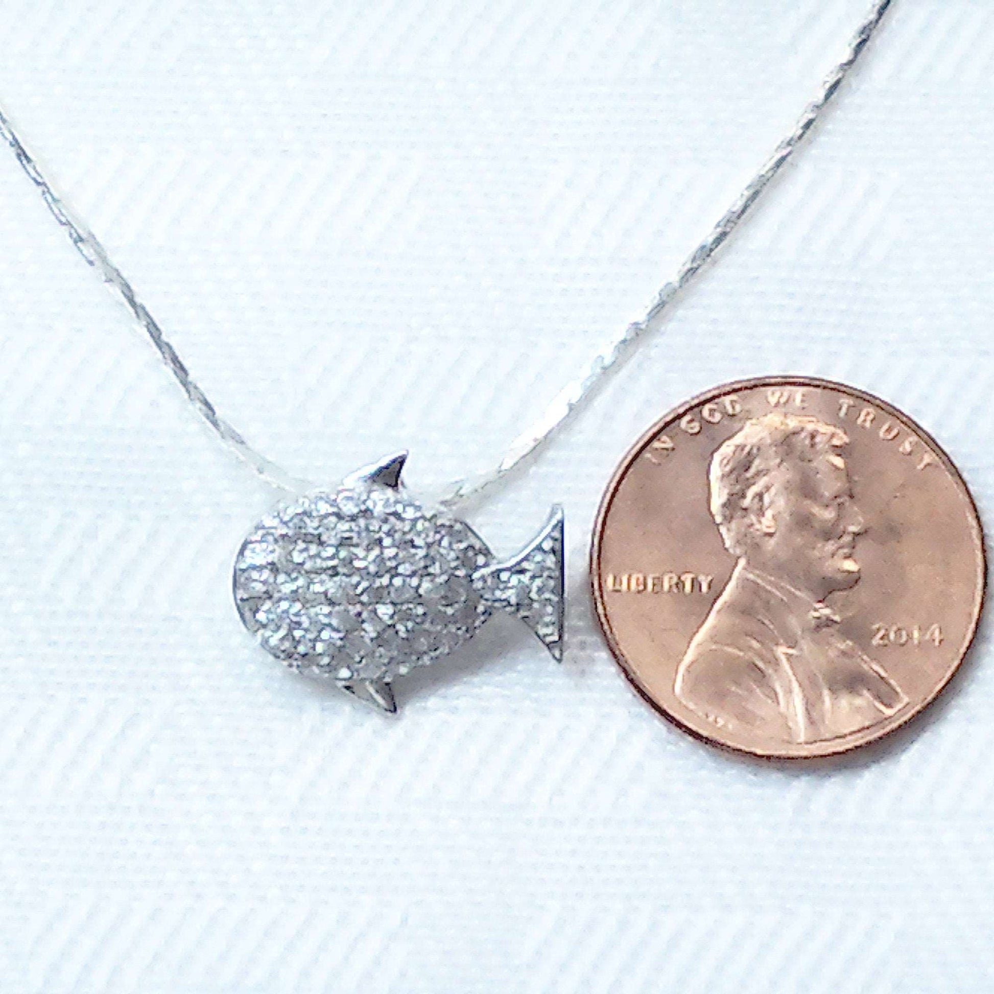 Sterling silver fish pendant with cubic zirconia stones - Providence silver gold jewelry usa