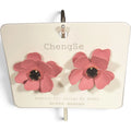 New Earring 0032-Daisy flower style in coral color with Red stone and sterling silver post