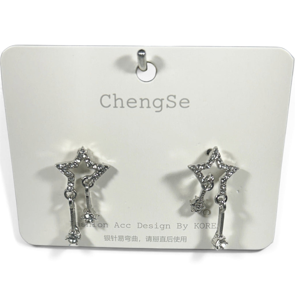 New Earring 0033- Rhinestone silver finished dangle star earring with sterling silver post