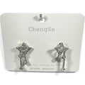 New Earring 0033- Rhinestone silver finished dangle star earring with sterling silver post