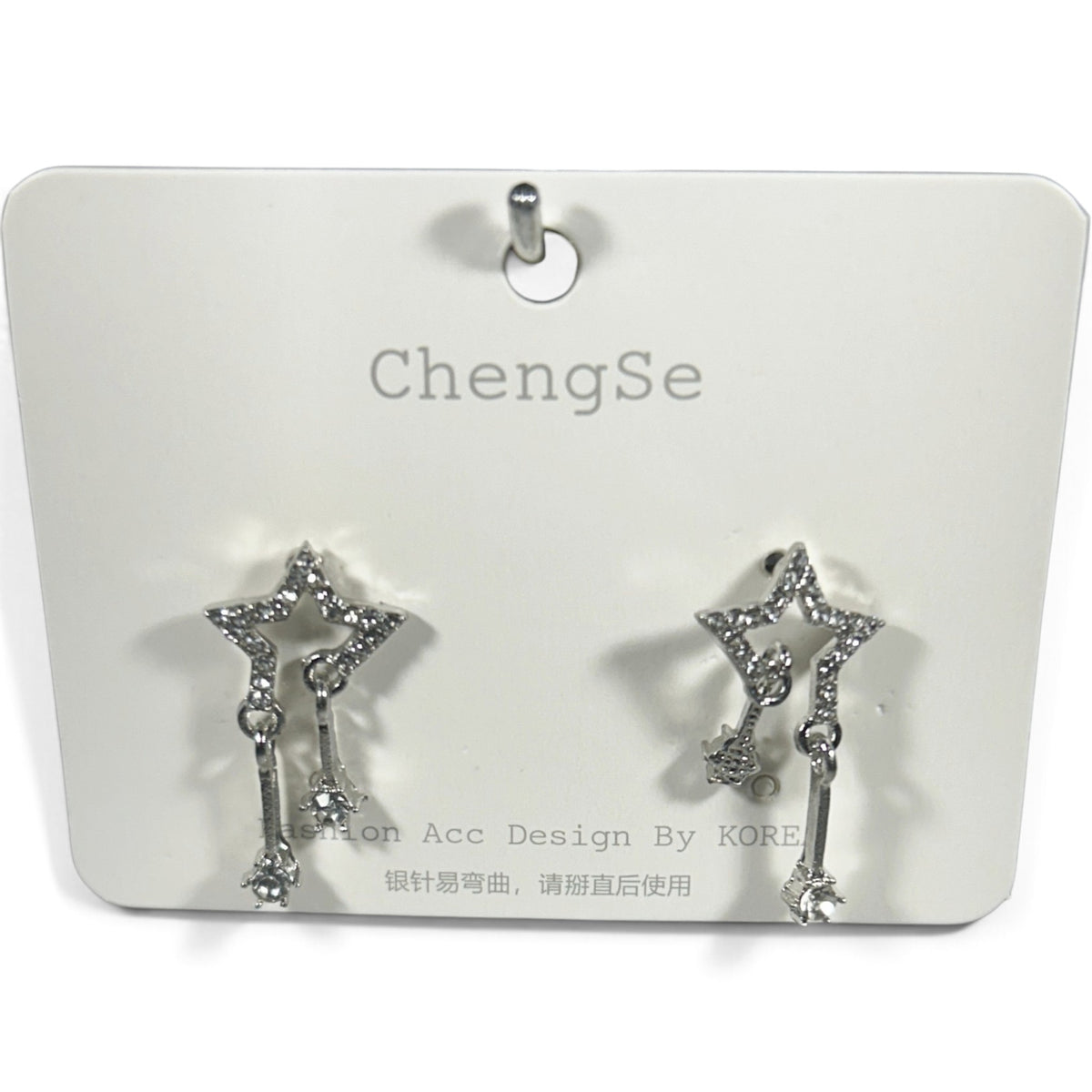New Earring 0033- Rhinestone silver finished dangle star earring with sterling silver post
