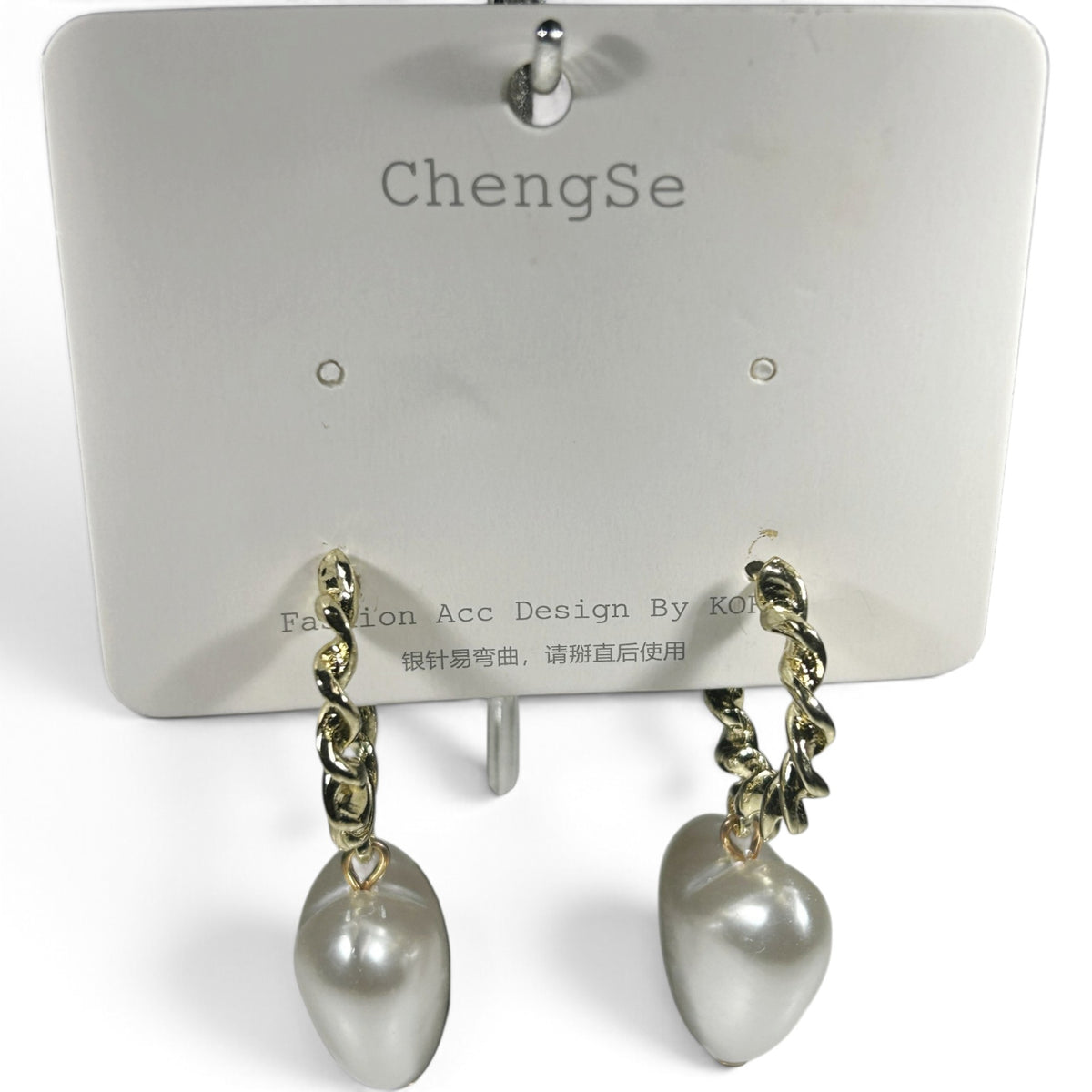 New Earring 0036-Imitation hear pearl on gold finished hoop earring with sterling silver post