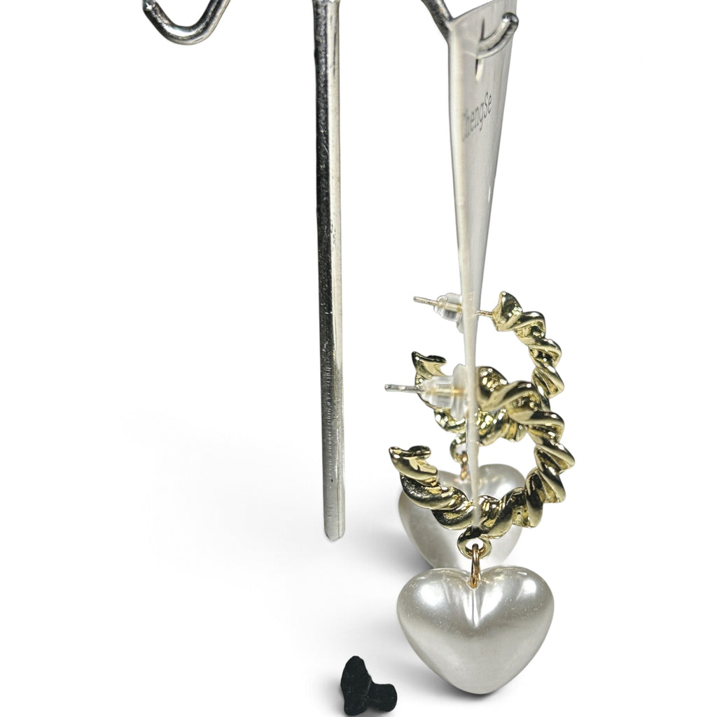 New Earring 0036-Imitation hear pearl on gold finished hoop earring with sterling silver post