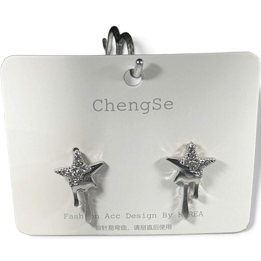 New Earring 0037-silver star with dangles and sterling silver post