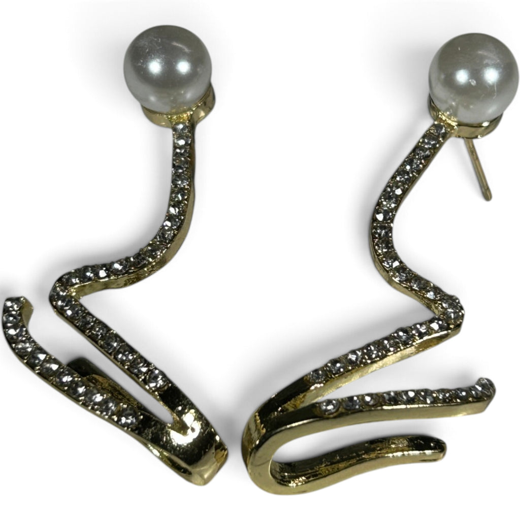 New Earring 0042-Pearl stud with removal rhinestone snake earring-sterling silver post