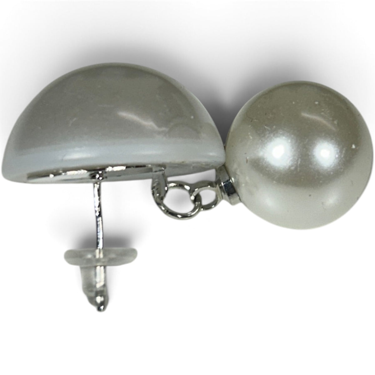 New Earring 0040-Large dome pearl dangle earring with sterling silver post
