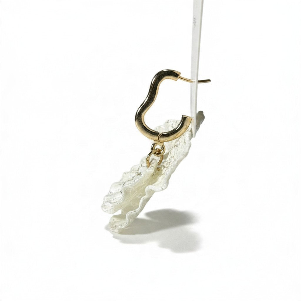 Providence Wholesale Silver floral petal drop hoop earrings with textured white charms and a polished gold-tone base.