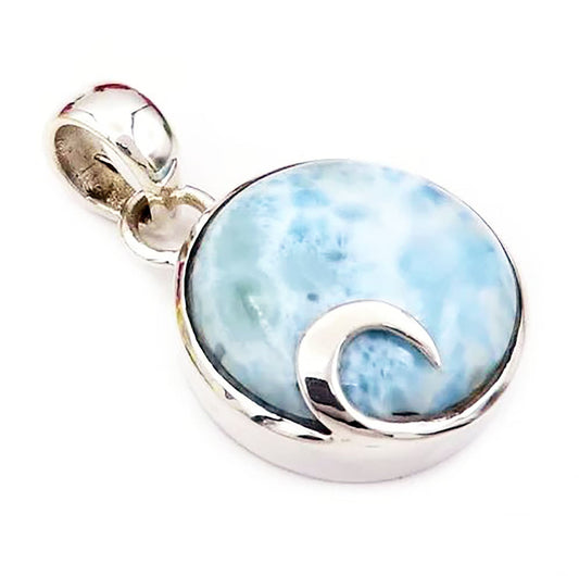 Wholesale sterling silver larimar 17 mm round wave pendant