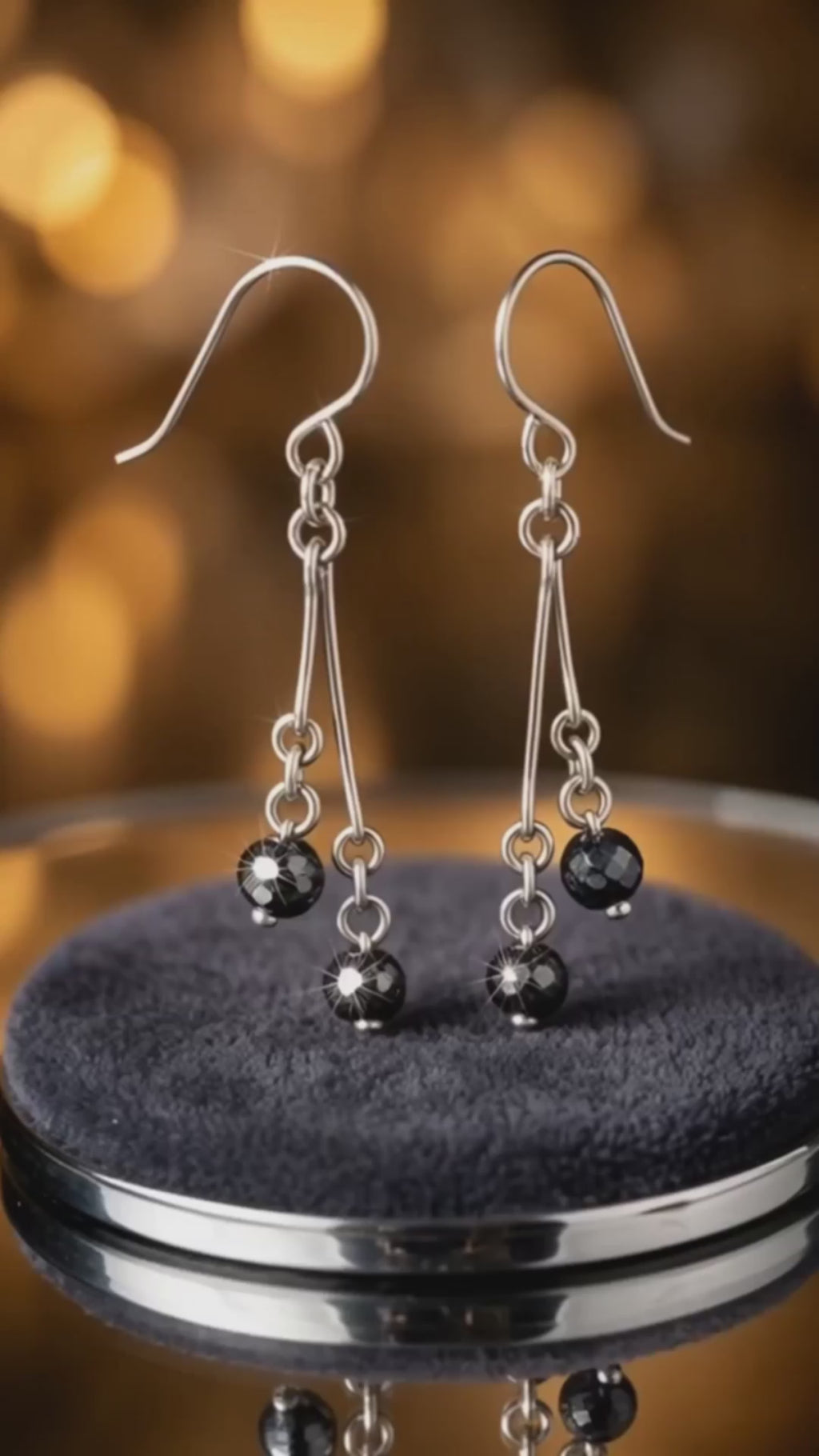 Genuine Black diamond stones in Sterling silver Earrings-Handmade