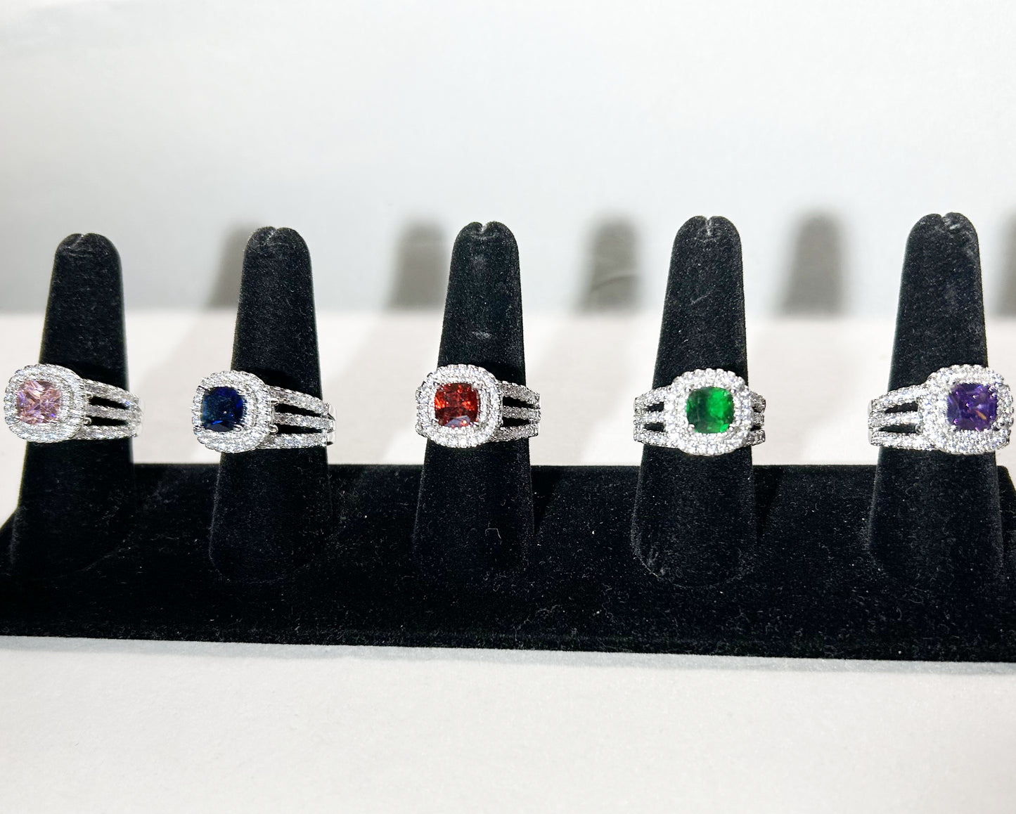 Sterling silver cubic zirconia princess ring in 6 Brilliant colors