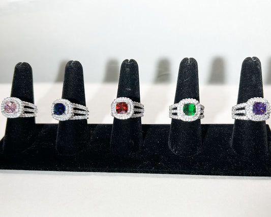 Sterling silver cubic zirconia princess ring in 6 Brilliant colors