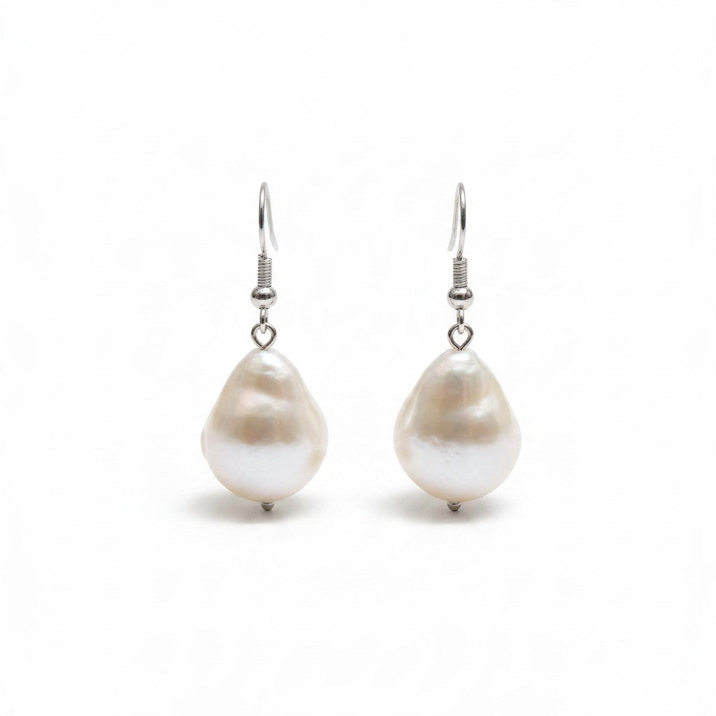 Providence Wholesale Silver baroque pearl drop earrings with iridescent organic pearls on silver-tone hooks