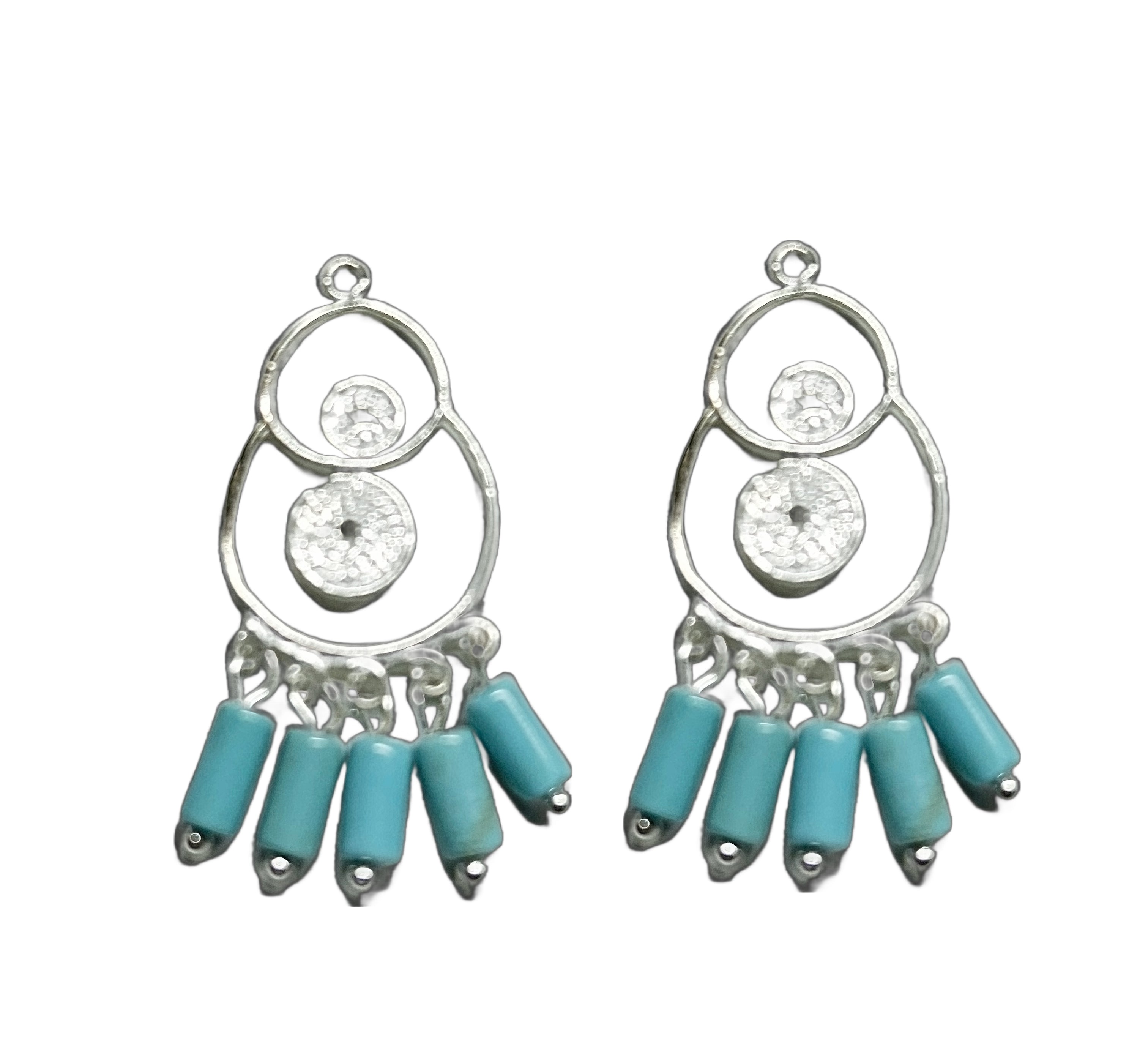 Handmade scroll turquoise sterling silver earring with fish hook wires.