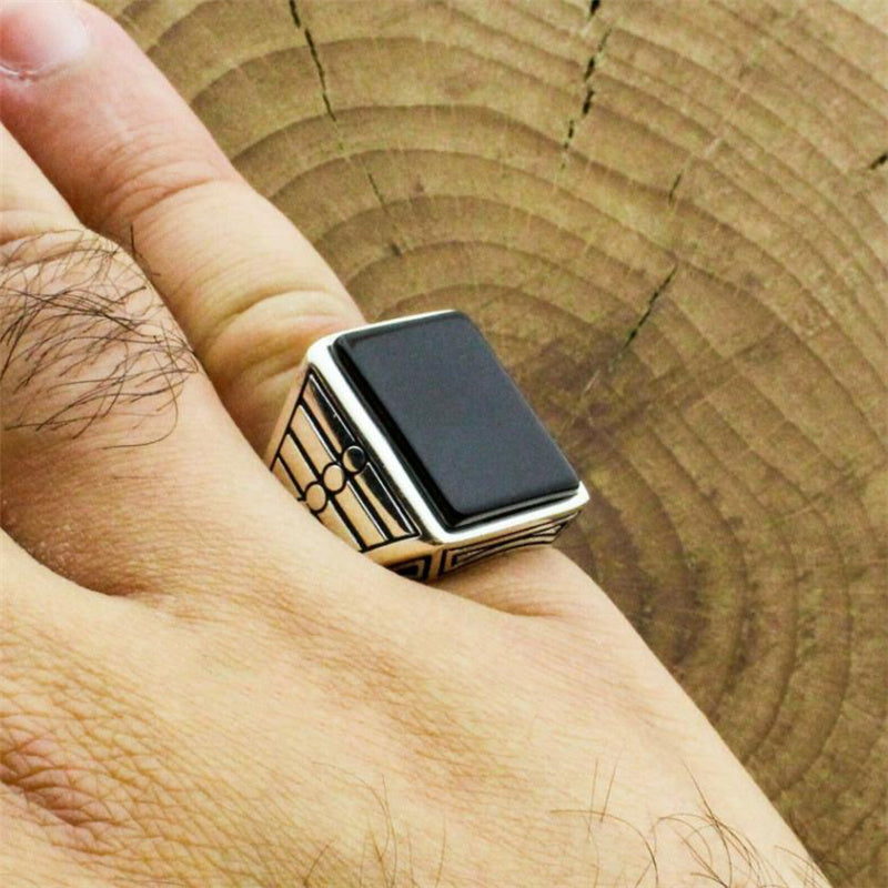 Male Trend Personality Geometric Enamel Male 925 silver Ring