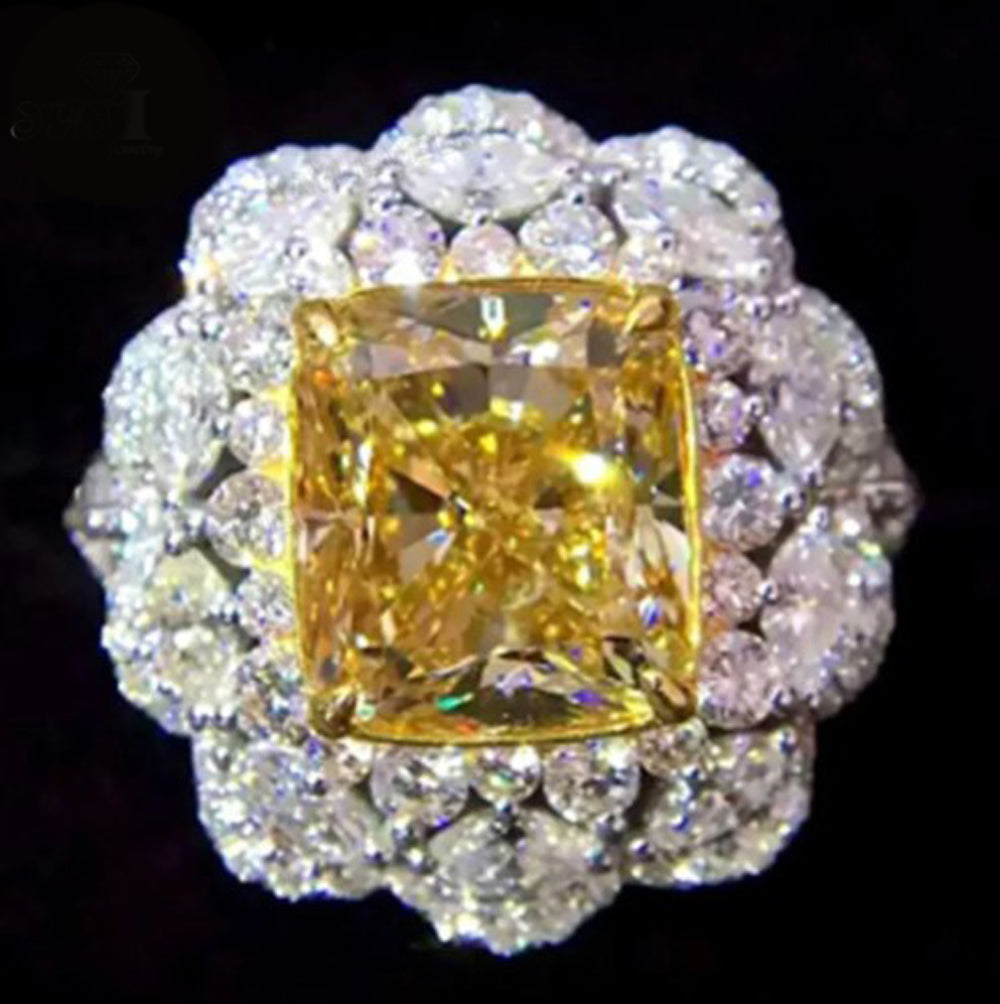 Princess Cut 13 CT Yellow Topaz Zircon Engagement Rings wedding in 925 Silver