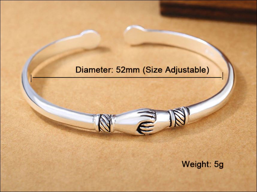 Sterling silver "Mariage,faith,frendiship" clasping hands Bracelet