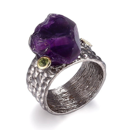 Rough genuine Amethyst stone set in handmade Sterling silver Ring