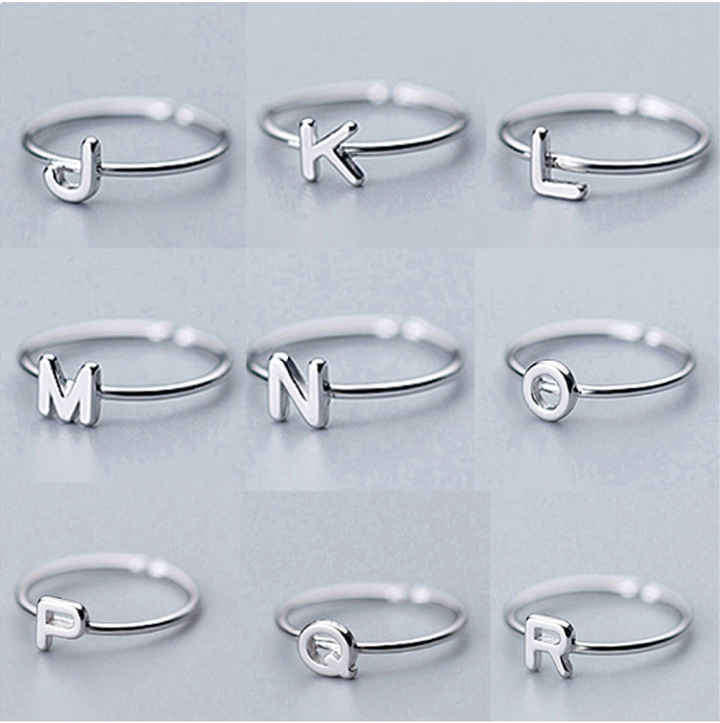 sterling silver initial rings all letter in alphabet