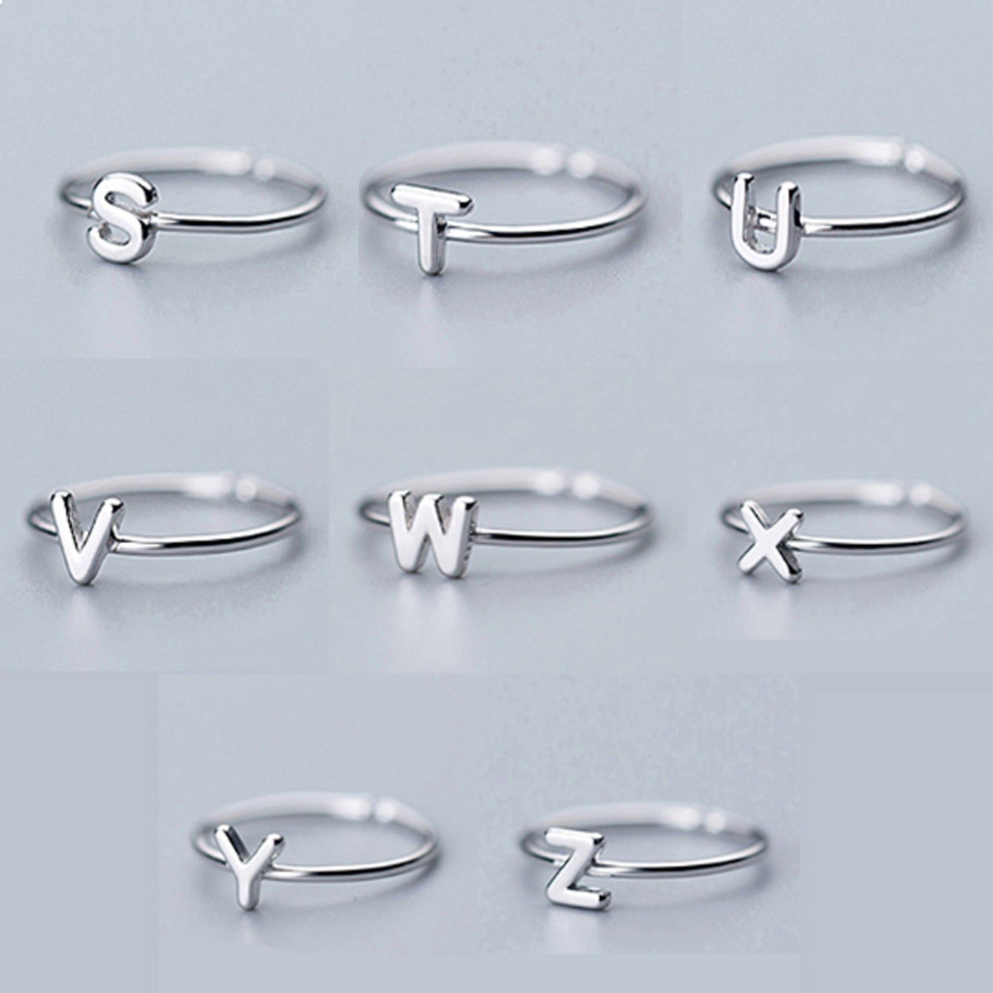 sterling silver initial rings all letter in alphabet