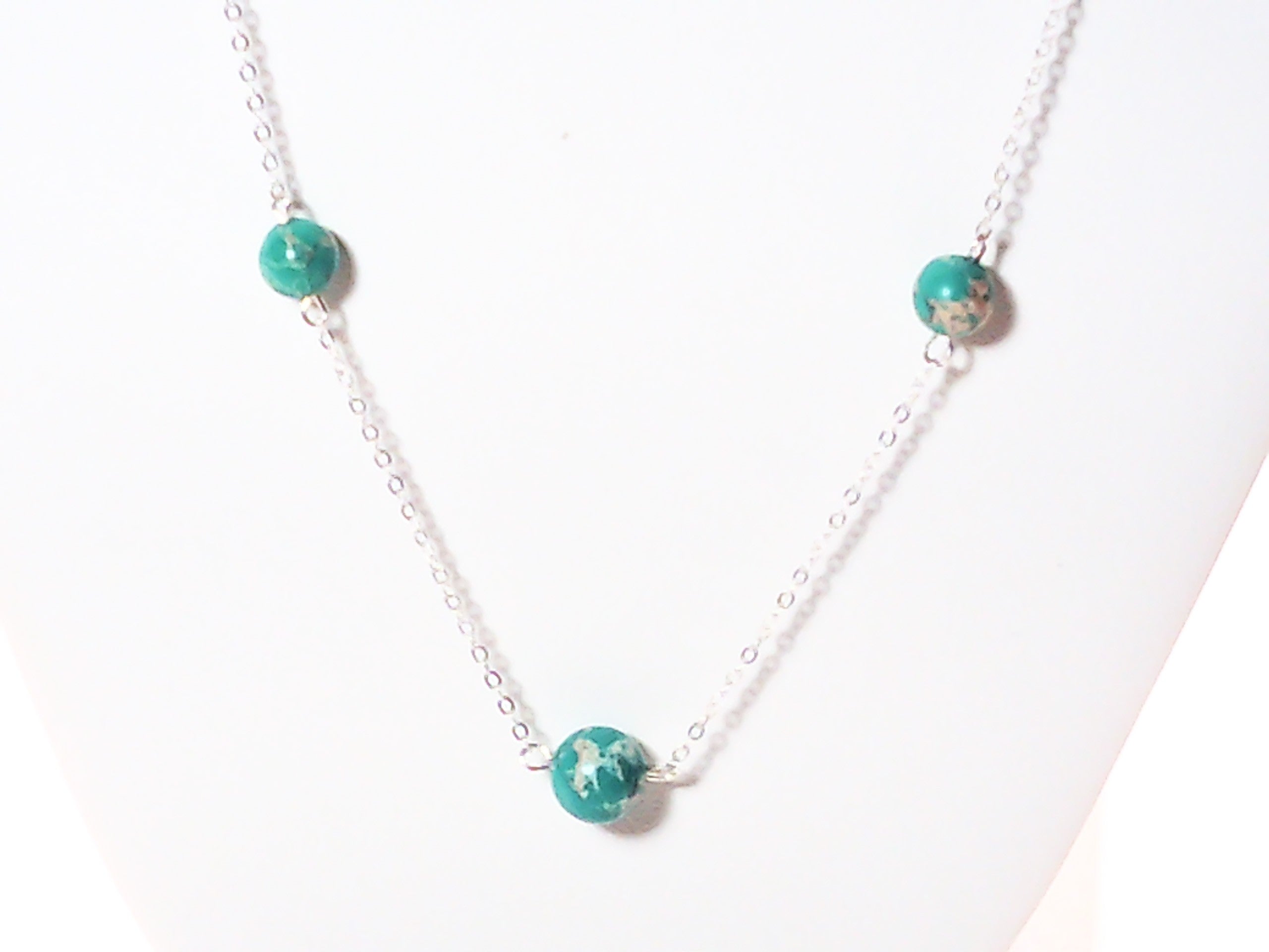 Genuine turquoise and Kambra jasper stone necklace made with sterling silver chain 36 inches.