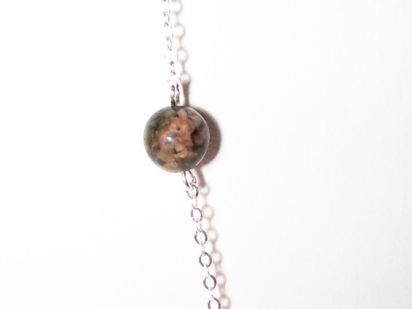 Genuine turquoise and Kambra jasper stone necklace made with sterling silver chain 36 inches.
