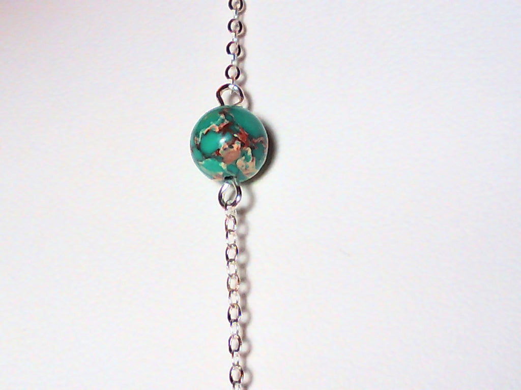 Genuine turquoise and Kambra jasper stone necklace made with sterling silver chain 36 inches.