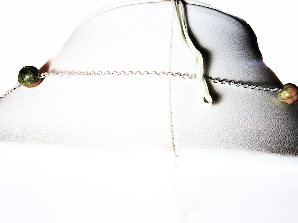 Genuine turquoise and Kambra jasper stone necklace made with sterling silver chain 36 inches.