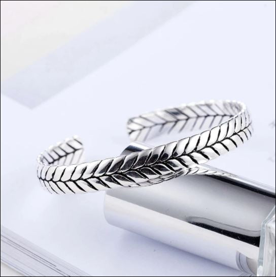 Herringbone style 925 silver cuff bracelet