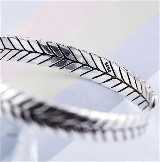 Herringbone style 925 silver cuff bracelet