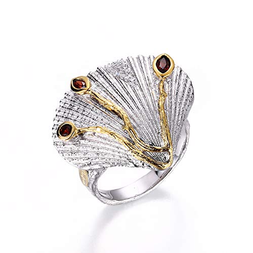 Stuffwholesale Shell Design 925 Sterling Silver Jewelry Ring with Garnet Stone